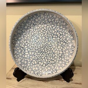 Antique Ko-Imari Blue and White Ice Crack Pattern Large Serving Dish Plate